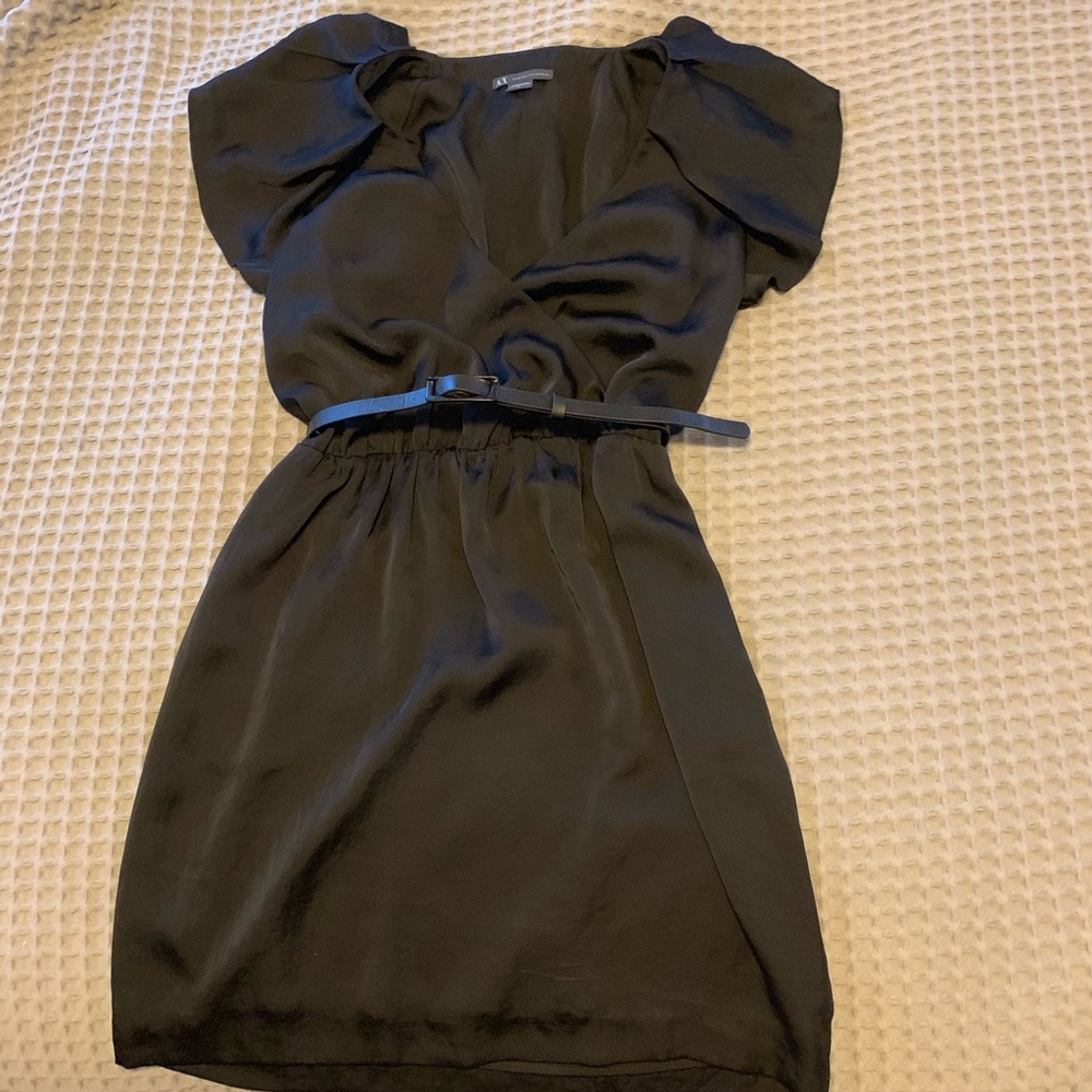Armani Exchange black ruffle sleeve dress